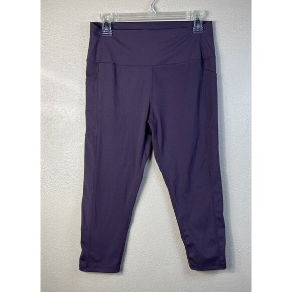 Zyia Active Brilliant Hi-Rise Capri 20" Wine Burgundy Legging Pockets Size 14-16 - Picture 2 of 8